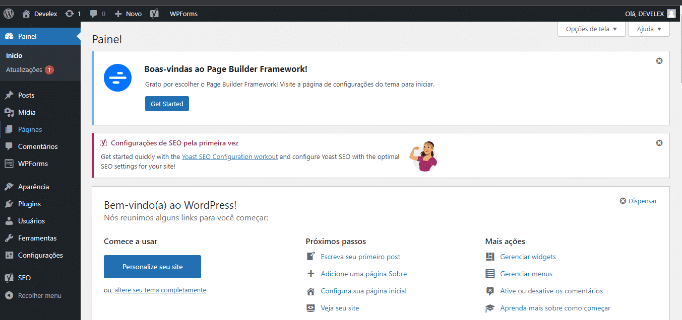 Painel wordpress - dashboard